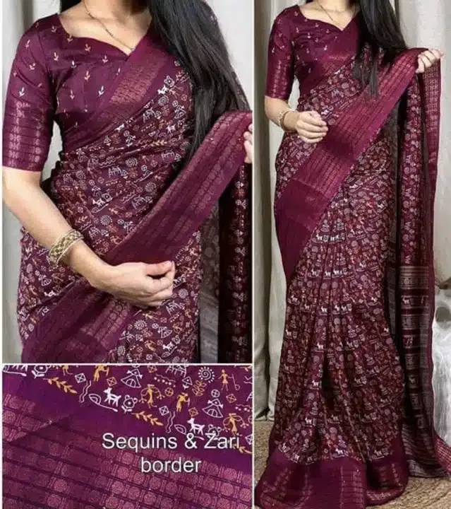 Cotton Printed Saree for Women (Wine, 6.3 m)