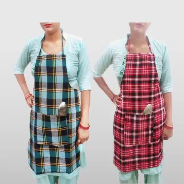 Cotton Kitchen Aprons (Multicolor, Pack of 2)