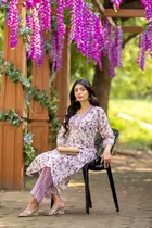 Cotton Blend Floral Print Kurta with Pant for Women 