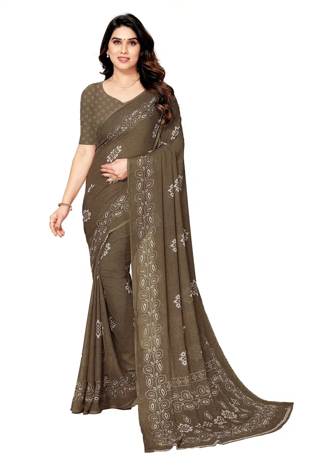 Georgette Printed Saree for Women (Brown, 6.3 m)