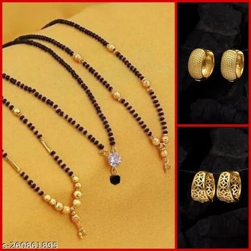 Alloy 3 Pcs Mangalsutra with 2 Pair Earrings for Women (Multicolor, Set of 5)