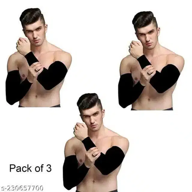 Arm Sleeves for Men & Women (Black, Set of 3)