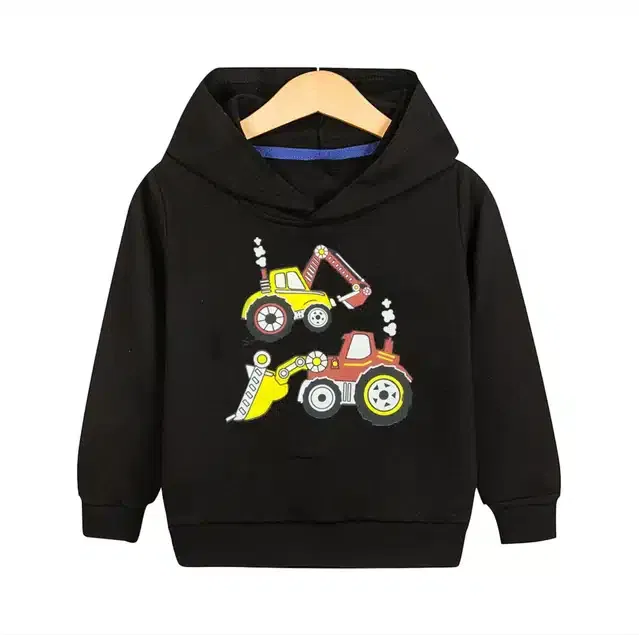 Cotton Blend Printed Hoodie for Kids (Black, 7-8 Years)