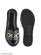 Shoetopia Black Solid Flat Sandals 