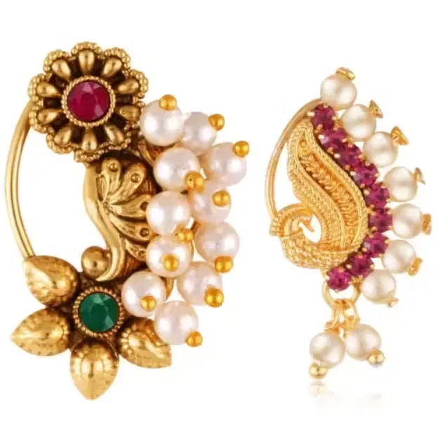 Gold Plated Brass Nosepins for Women, Pack of 2