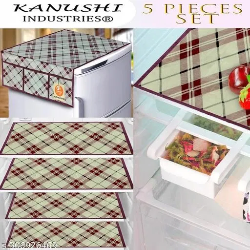 KANUSHI Industries® 1 Pc Fridge Cover for Top with 6 Utility Pockets + 4 Fridge Mats (RK-FRI-NW-NEW-04-4-MATS)