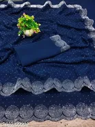 Georgette Embellished Saree for Women (Blue, 6.3 m)