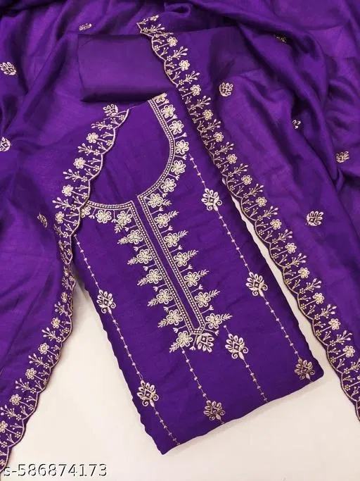 Vichitra Silk Punjabi/All Over Suits Semi-Stitched Suits (Lavender, 6.05 meter for Women (M)