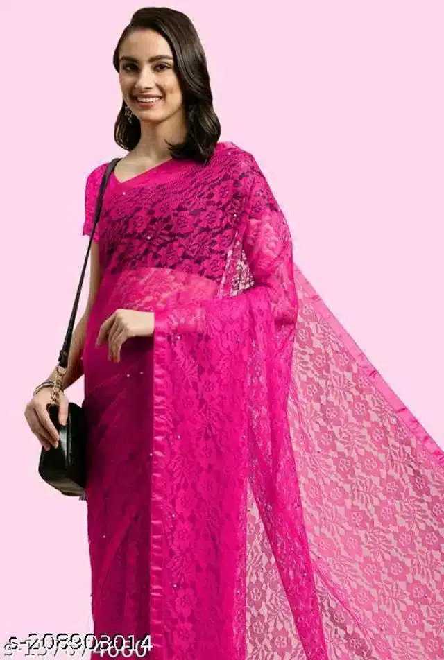 Net Saree for Women (Dark Pink, 6.3 m)