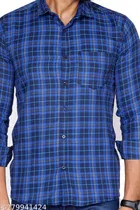 Cotton Blend Checked Shirt for Men, Blue 