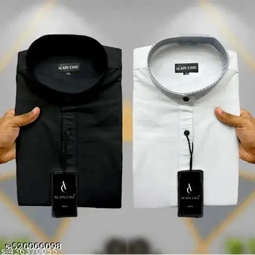 Cotton Solid Shirts for Men, Black & White, Pack of 2 (XL)