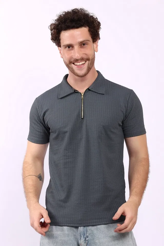Solid Polo T-Shirt for Men (Dark Grey, XL)