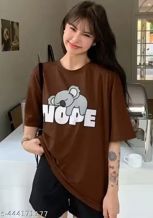Round Neck T-shirt For Women (Brown, L)