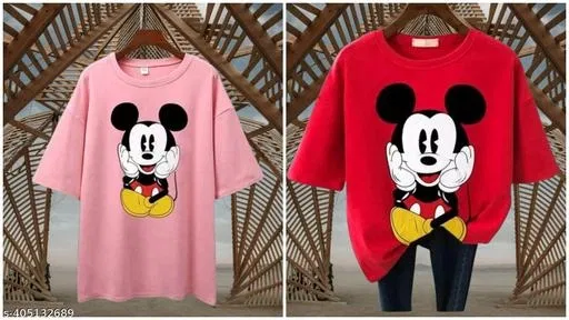 Cotton Blend T-shirt for Women, Red & Pink, Pack of 2 (XL)