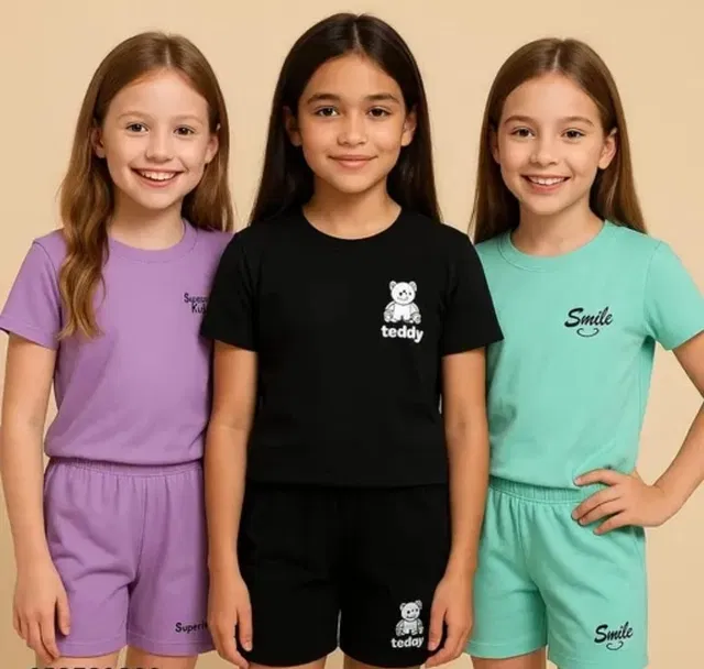 Cotton Clothing Set for Girls, Multicolour, Pack of 3 (8-10 Years)