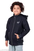 Polyester Jacket for Boys (Navy Blue, 2-3 Years)