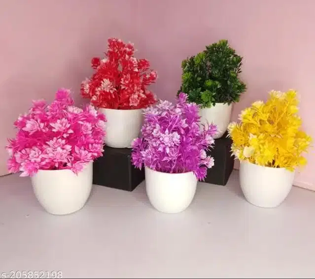 Artificial Plants with Pot (Multicolor, Set of 5)