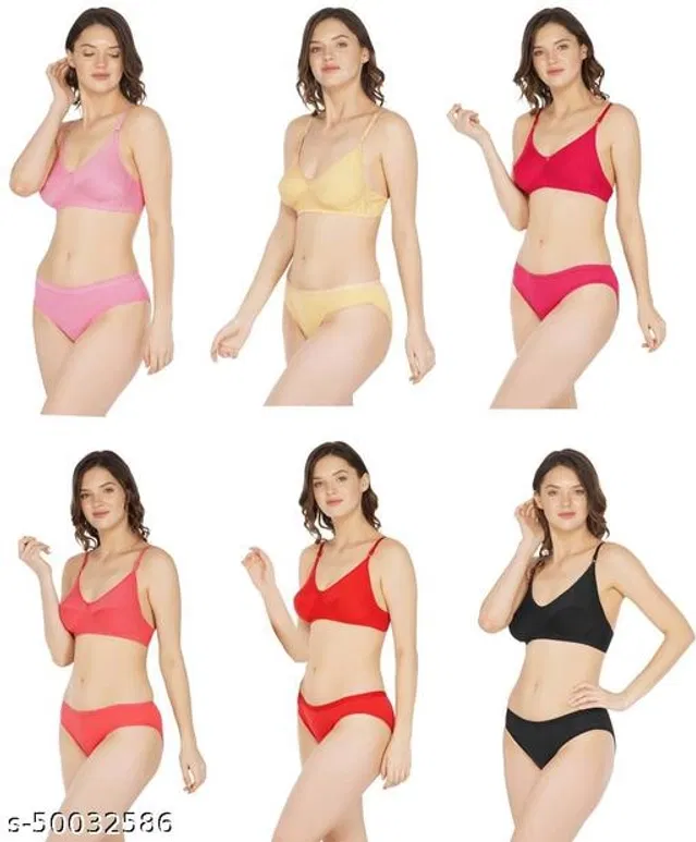 Cotton Blend Solid Lingerie Set for Women (Multicolor, 36A) (Pack of 6)