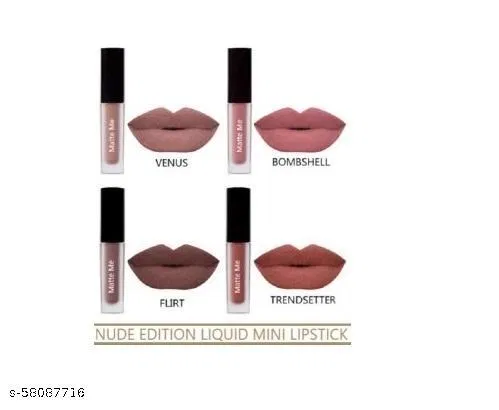 Liquid Lipstick for Women, Multicolor, Pack of 4