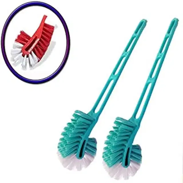 Plastic Long Handle Toilet Brush (Multicolor, Pack of 2)
