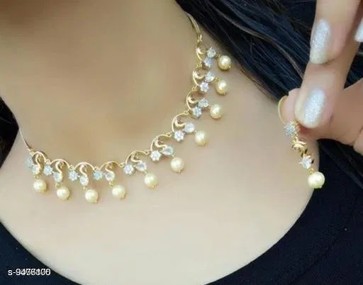 Glass Jewellery Set for Women (Gold, Free Size)