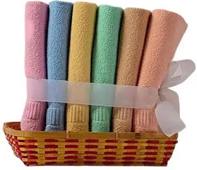Cotton High Absorbent Antibacterial Hand Towels (Pack of 6) (Multicolor, 14x21 inches)