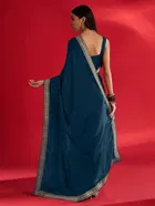 Bollywood Teal Chinon Saree for Women