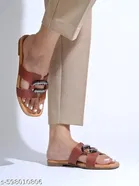 Shoetopia Solid Flat Sandals - Brown 