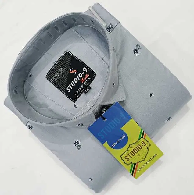 Men's Printed Shirt (Grey, M) (BF-36)