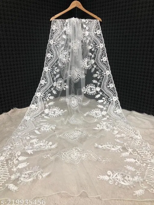 Embroidered Jaipuri Net Floral Aari Work Sewing & Embroidery (White, Free Size)