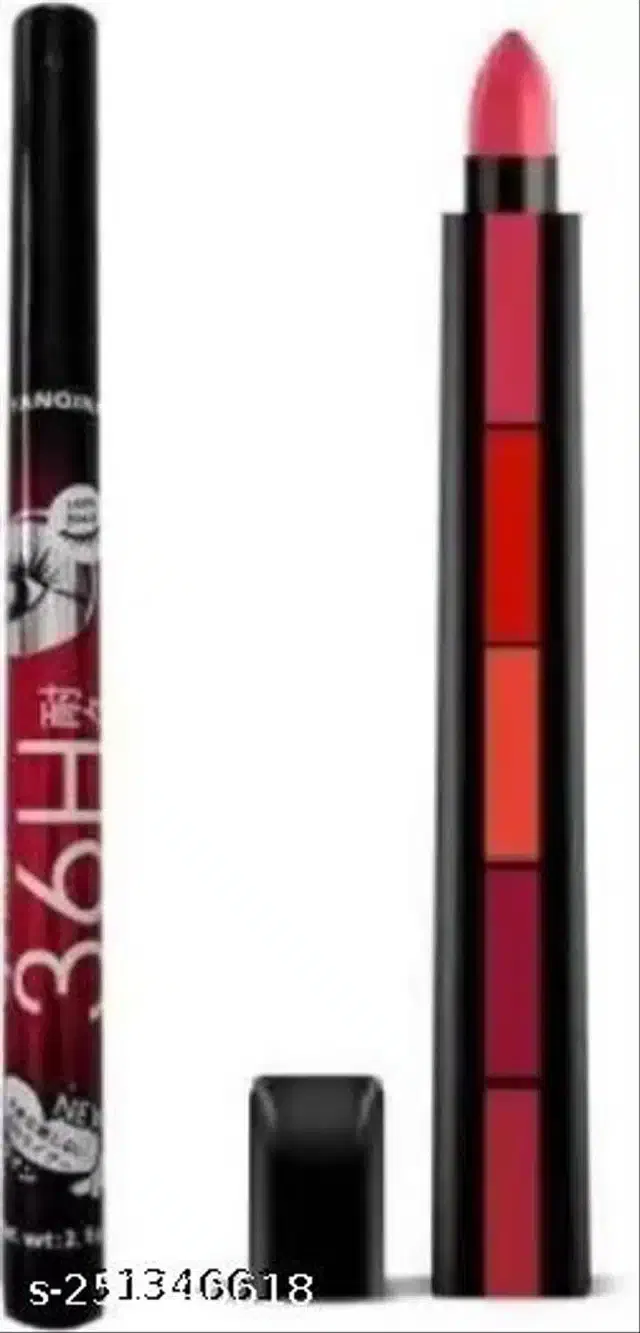 36H Eyeliner with 5 in 1 Lipstick (Multicolor, Set of 2)