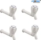 Plastic Long Body Bib Cock Tap with Wall Flange (White, Set of 4)