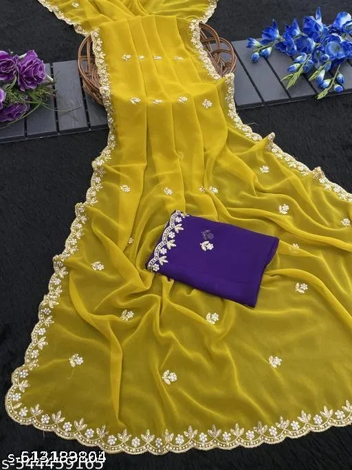 Chinnon Saree for Women, Yellow (5.5 M)