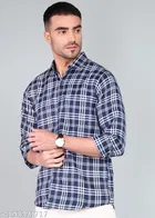 Cotton Blend Printed Shirt for Men, Blue 