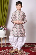 Dupion Silk Printed Kurta with Dhoti for Boys, Multicolor 