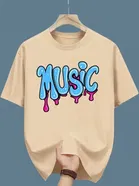 Polyester Printed Half Sleeves T-Shirts For Men, Beige 
