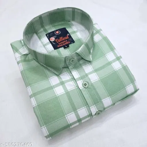 Cotton Blend Checked Shirt for Men, Green (XL) Pack of 1