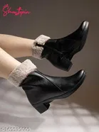 Shoetopia Solid Women's Synthetic Boots - Black 