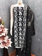 Georgette Embroidered Unstitched Suit Fabric, Black