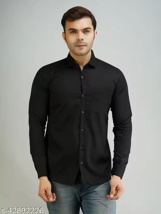 Smart Casual Wear Polycotton Shirt for Mens ,Black (XL)