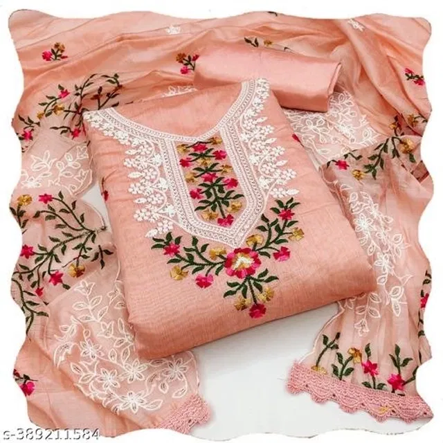 Embroidered Unstitched Suit for Women (Peach, 2.25 m)
