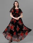 Georgette Digital Printed Gown for Women (Black, M)