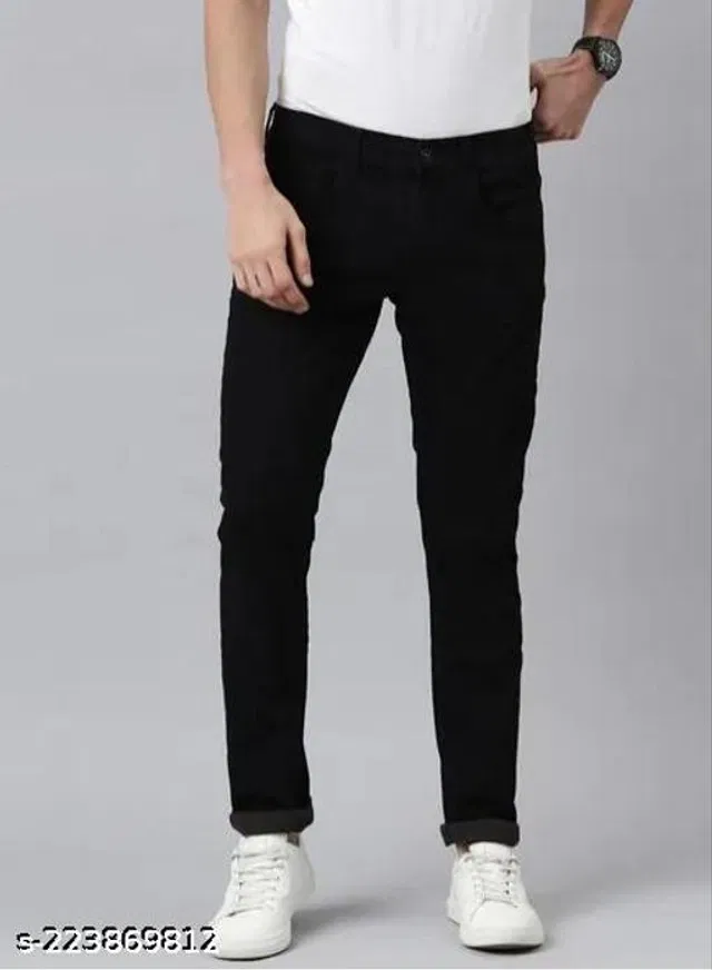 Denim Slim Fit Jeans for Men (Black, 28)
