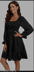 Poly Crepe Dress for Women (Black, M)