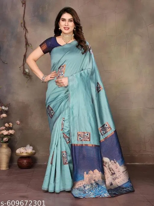 Banarasi Kanjivaram Silk Saree for Women (Blue, Colour)