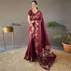Litchi Silk Woven Design Saree for Women, Maroon 