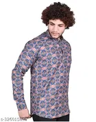 Cotton Blend Printed Short Kurta for Men, Multicolor 