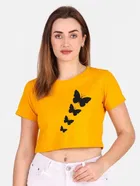 Round Neck Printed Crop T-Shirts for Women & Girls 