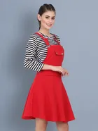 Cotton Blend Striped Dress for Women (Red, M)