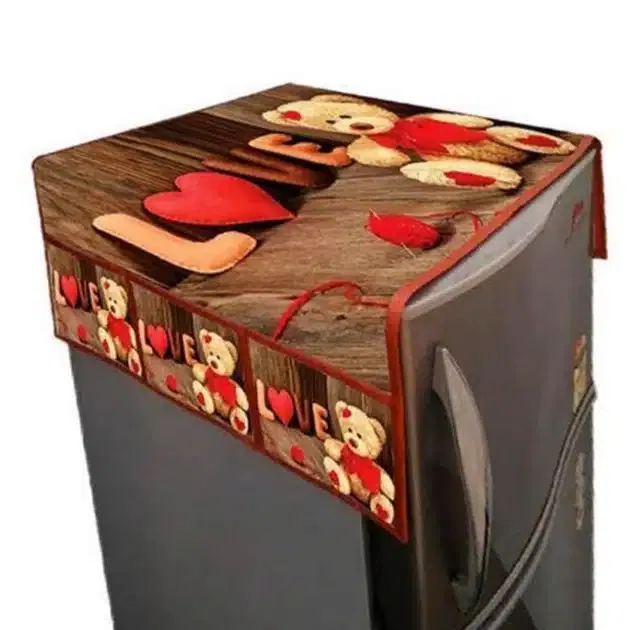 Knit Printed Fridge Top Cover with Side Pockets (Brown)